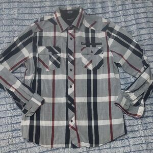 Eighty‎ Eight Men's Black and Gray Plaid Shirt Large
